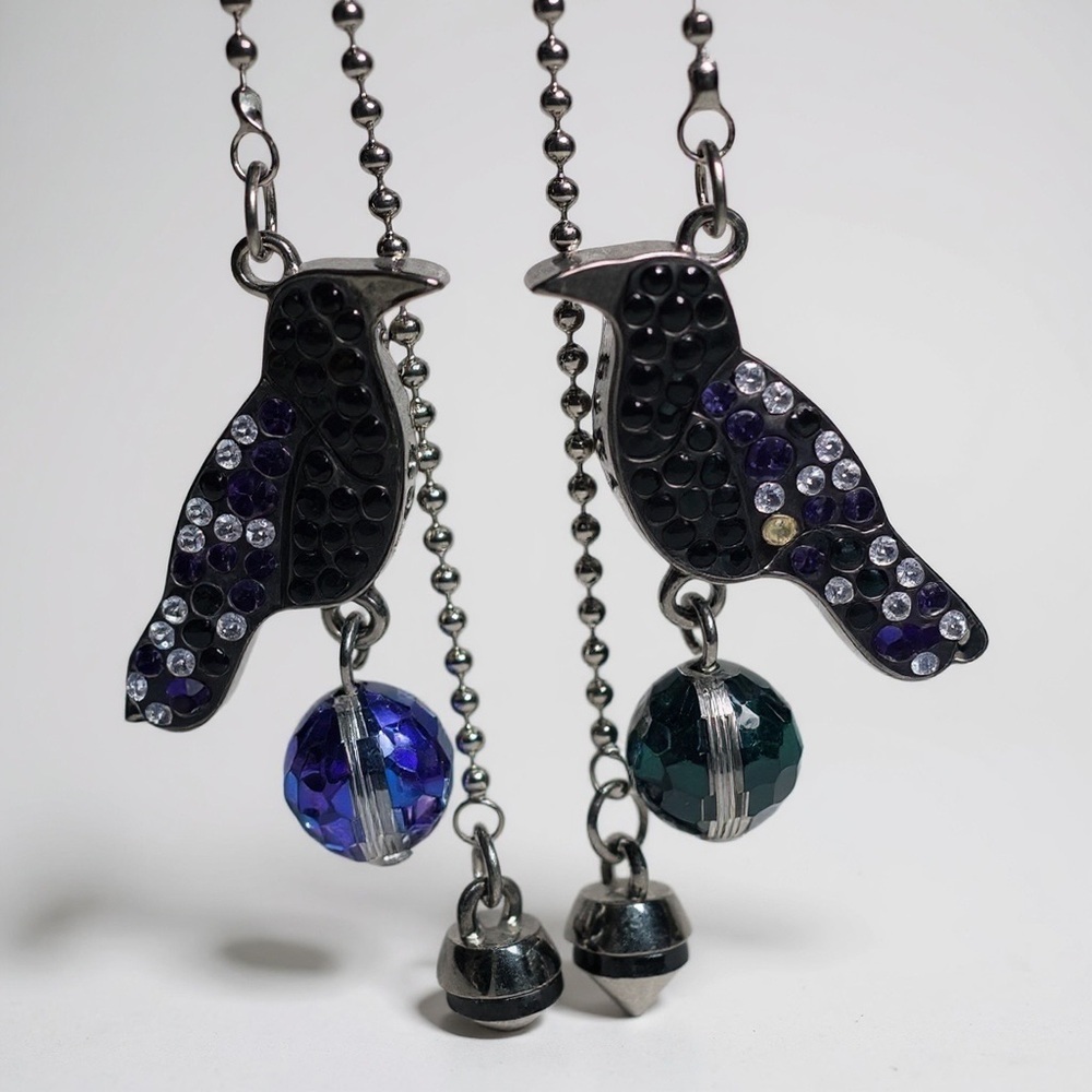 Swarovski crystal Raven earrings,removable dangles, black, and purple, Halloween